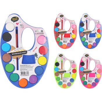 Vízfesték 12 Szín Ecsettel, Palettával 4 Színben