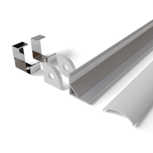 Avide Alu Profil "V", 15.8x15.8mm Sarokprofil fehér opál búrával 1m, "szett"