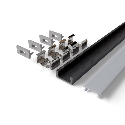 Avide Alu Profil "U", 15.9x7.8mm Falon Kivüli Fekete profil Félig átlátszó (füstös) búrával 2m, "szett"