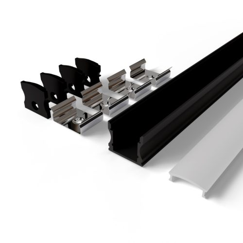 Avide Alu Profil "U", 17.2x14.4mm fekete alu fehér opál búrával, 2m, "szett"