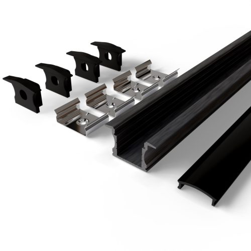 Avide Alu Profil "U", 24x14.2mm Süllyeszhető Fekete profil - Fekete búrával 2m, "szett"