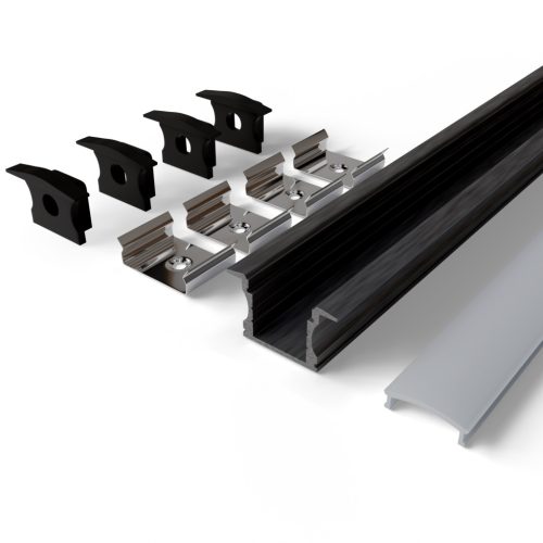 Avide Alu Profil "U", 24x14.2mm süllyeszthető fekete profil fehér opál búrával 2m, "szett"