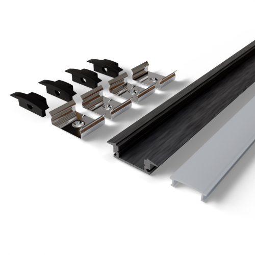 Avide Alu Profil "U", 24.7x7mm süllyeszthető fekete profil fehér opál búrával 2m, "szett"