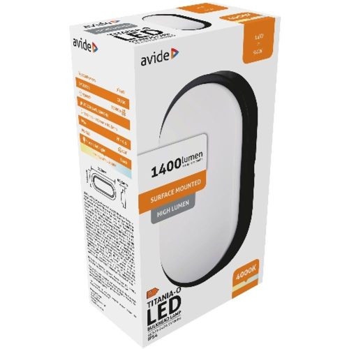 AVIDE Cseppálló Mennyezeti Lámpa Titania-O Ovális Ip54 14W Nw 4000K Fekete 100Lm/W