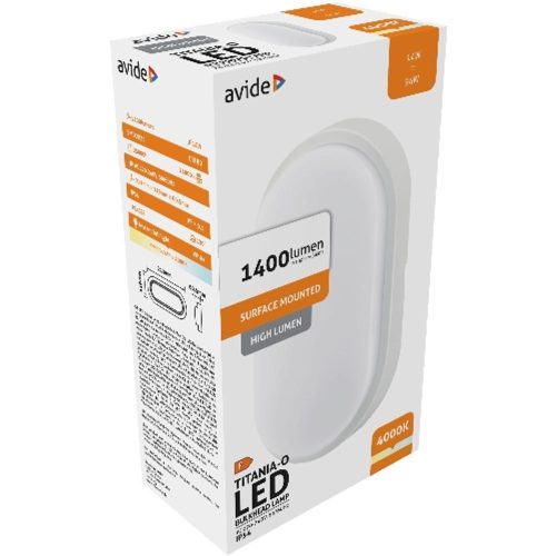 AVIDE Cseppálló Mennyezeti Lámpa Titania-O Ovális Ip54 14W Nw 4000K Fehér 100Lm/W