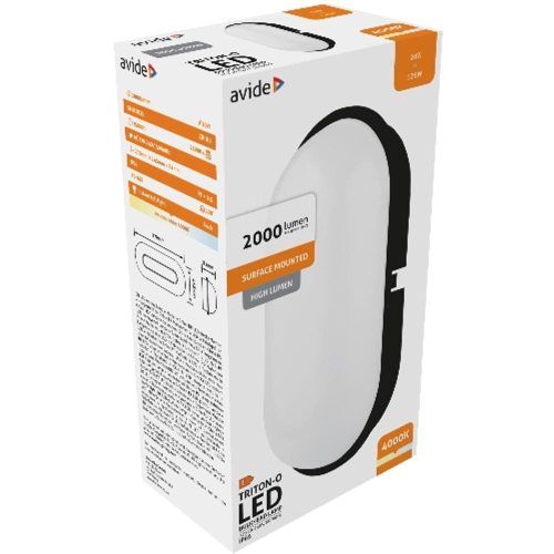 AVIDE Cseppálló Mennyezeti Lámpa Triton-O Ovális Ip65 20W Nw 4000K Fekete 100Lm/W