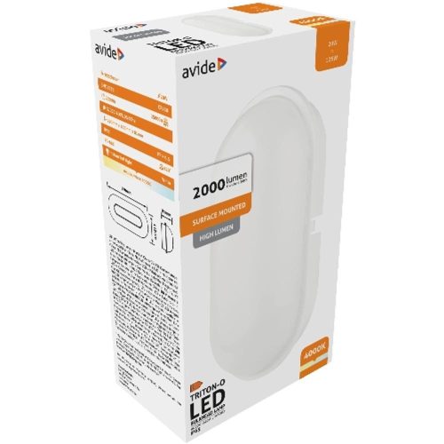 AVIDE Cseppálló Mennyezeti Lámpa Triton-O Ovális Ip65 20W Nw 4000K Fehér 100Lm/W