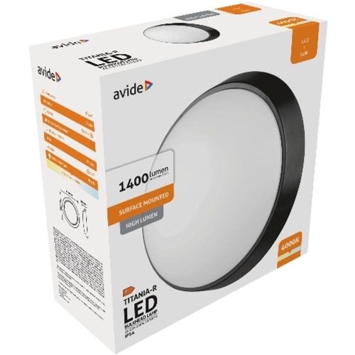 AVIDE Cseppálló Mennyezeti Lámpa Titania-R Kerek Ip54 14W Nw 4000K Fekete 100Lm/W