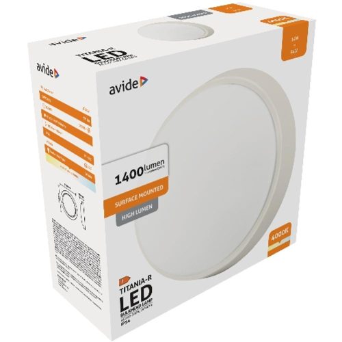 AVIDE Cseppálló Mennyezeti Lámpa Titania-R Kerek Ip54 14W Nw 4000K Fehér 100Lm/W