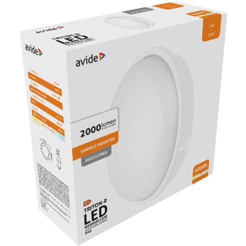 AVIDE Cseppálló Mennyezeti Lámpa Triton-R Kerek Ip65 20W Nw 4000K Fehér 100Lm/W
