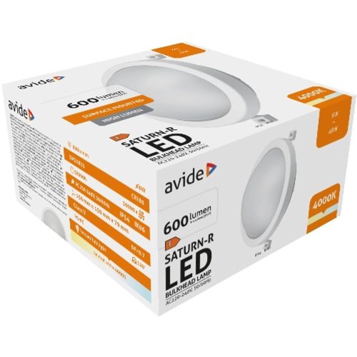 AVIDE Cseppálló Mennyezeti Lámpa Saturn-R Kerek Ip54 6W Nw 4000K Fehér