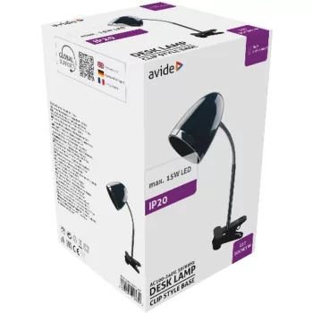 AVIDE Basic Asztali Lámpa Csíptethető Fekete E27 Max.15W