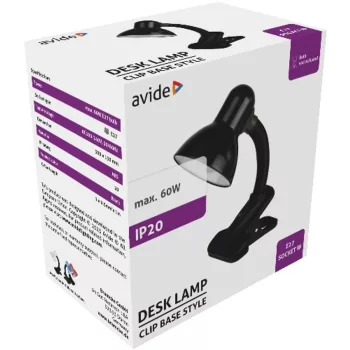 AVIDE Basic Asztali Lámpa Csíptethető Fekete Max 60W