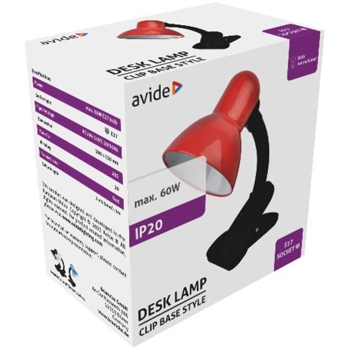 AVIDE Basic Asztali Lámpa Csíptethető Piros Max 60W