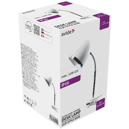 AVIDE Basic Asztali Lámpa Csíptethető Fehér E27 Max.15W