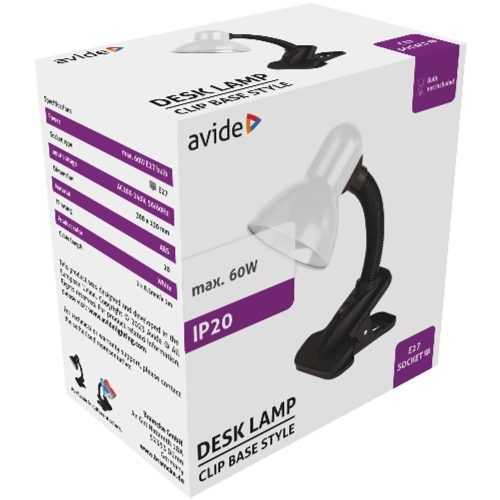 AVIDE Basic Asztali Lámpa Csíptethető Feher Max 60W