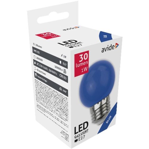 AVIDE Dekor Led Fényforrás G45 1W E27 Kék
