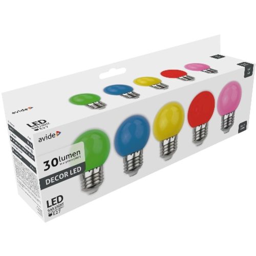 AVIDE Dekor Led Fényforrás G45 1W E27 B5 (Zöld/Kék/Sárga/Piros/Rózsaszín)