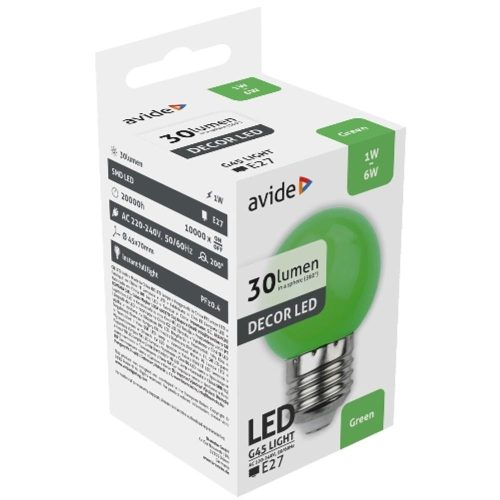 AVIDE Dekor Led Fényforrás G45 1W E27 Zöld