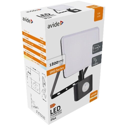 AVIDE Led Reflektor Slim Smd Keret Nélküli 20W Nw 4000K Mozgásérzékelős Pir