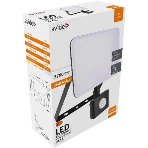 AVIDE Led Reflektor Slim Smd Keret Nélküli 30W Nw 4000K Mozgásérzékelős Pir