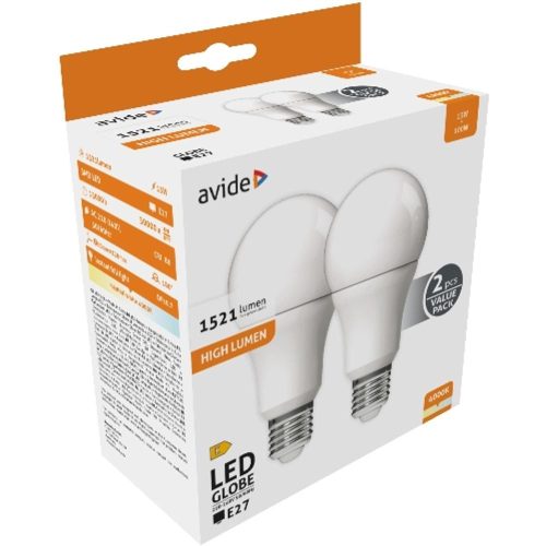 AVIDE Led Globe Twin Pack A60 13W E27 Nw 4000K