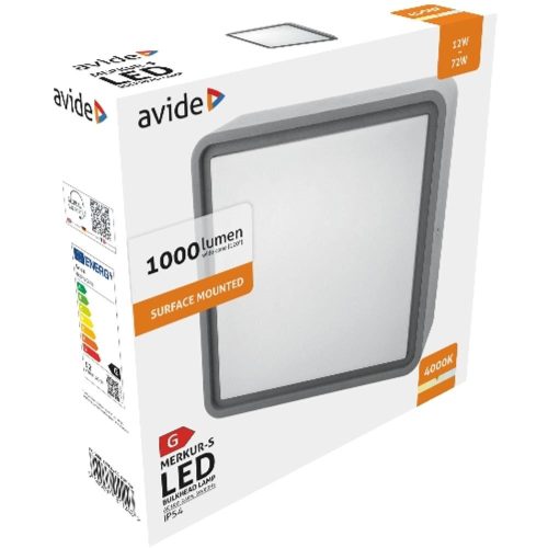 AVIDE Cseppálló Mennyezeti Lámpa Merkur-S Négyzetes Ip54 12W Nw 4000K Szürke