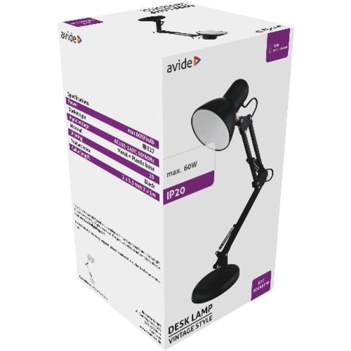 AVIDE Basic Asztali Lámpa Vintage Fekete Plasztik Max 60W