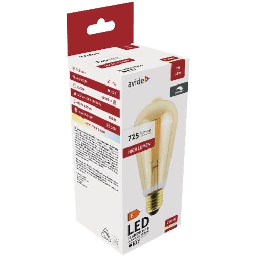 AVIDE Led Filament St57 7W Fényerőszabályzós Borostyán E27 Ww 2500K