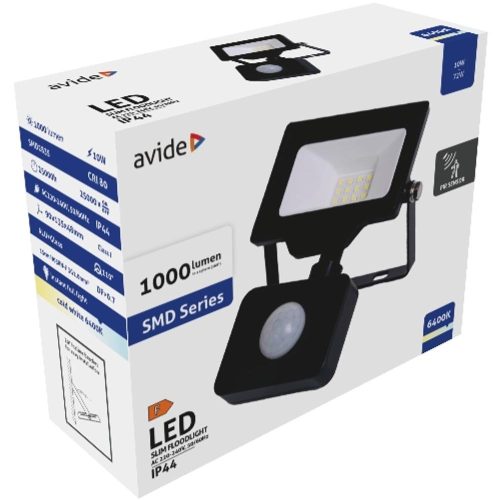 AVIDE Led Reflektor Slim Smd 10W Cw 6400K Mozgásérzékelős Pir