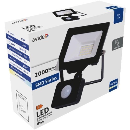 AVIDE Led Reflektor Slim Smd 20W Cw 6400K Mozgásérzékelős Pir