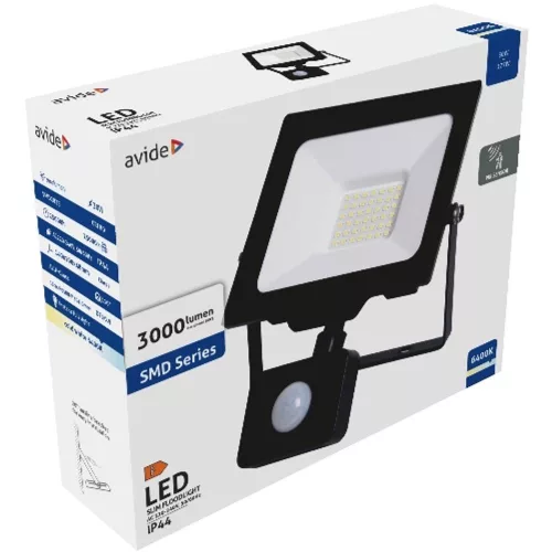 AVIDE Led Reflektor Slim Smd 30W Cw 6400K Mozgásérzékelős Pir