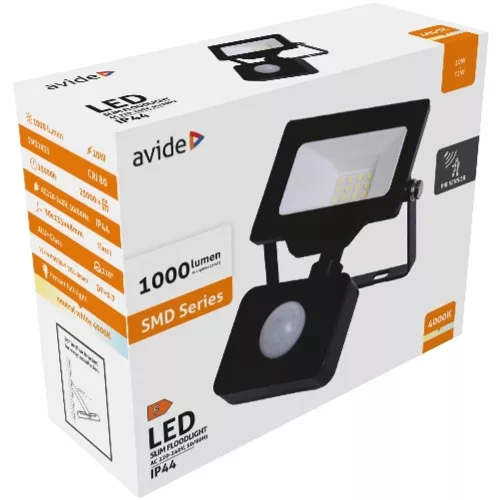 AVIDE Led Reflektor Slim Smd 10W Nw 4000K Mozgásérzékelős Pir