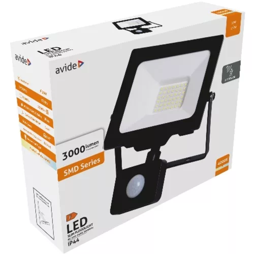 AVIDE Led Reflektor Slim Smd 30W Nw 4000K Mozgásérzékelős Pir