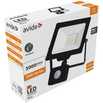   AVIDE Led Reflektor Slim Smd 30W Nw 4000K Mozg.Érz. Pir Gyorscsat.