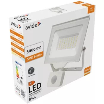   AVIDE Led Reflektor Slim Smd 50W Nw 4000K Mozgásérzékelős Pir Fehér
