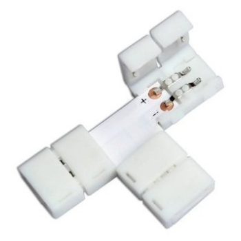   Avide LED Szalag 12-24V T elosztó elem, forr.mentes, fehér-2eres, 10mm (10 db-os csom.)