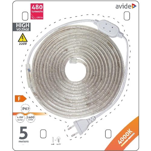 AVIDE Led Szalag Bliszter 220V 4.8W Smd3528 60Led 4000K Ip67 5M