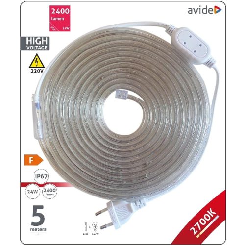 AVIDE Led Szalag Bliszter 220V 24W Smd3528 60Led 2700K Ip67 5M
