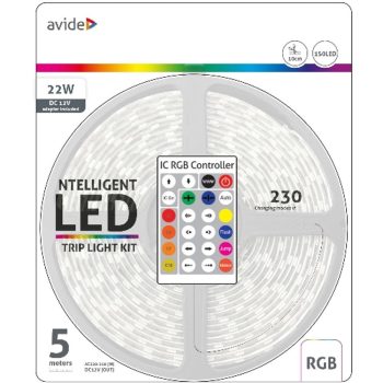   AVIDE Led Szalag Bliszter 12V 22W Smd5050 30Led Címezhető Ic Rgb Ip65 5M + Prg.Távirányító