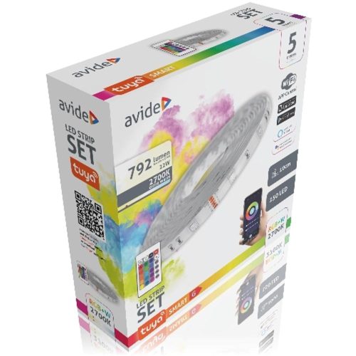 AVIDE Led Szalag Bliszter 12V 22W Smd5050 30Led Rgb+2700K Ip65 5M Wifi Tuya + Ir