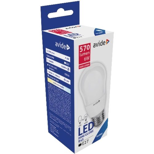 AVIDE Led Globe Mini B45 6W E27 Cw 6400K