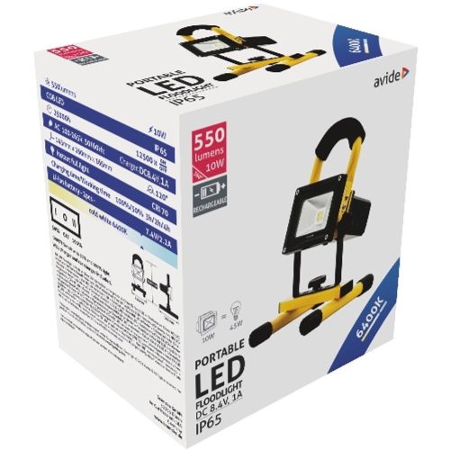 AVIDE Led Reflektor Akkumulátoros 10W Cw 6400K