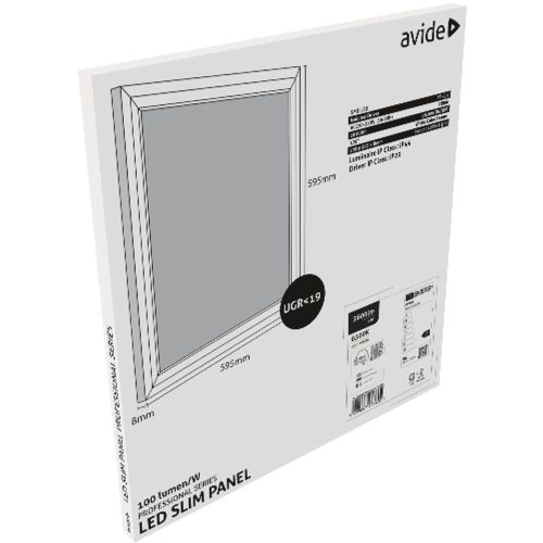 AVIDE Led Panel 600X600Mm 36W Cw 6400K 100Lm/W Ugr+Ip44 Professional Range