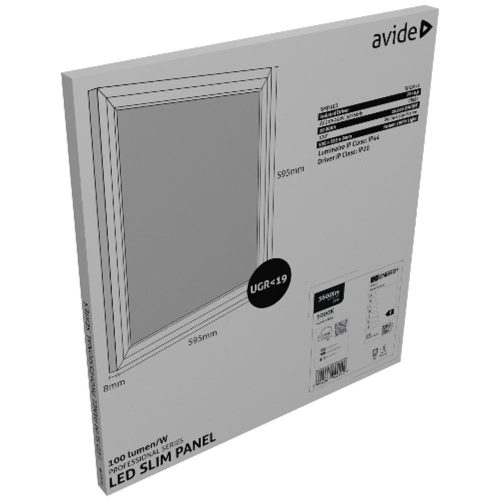 AVIDE Led Panel 600X600Mm 36W Ww 3000K 100Lm/W Ugr+Ip44 Professional Range