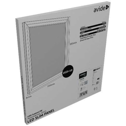 AVIDE Led Panel 600X600Mm 40W Nw 4000K 100Lm/W Ugr+Ip44 Professional Range
