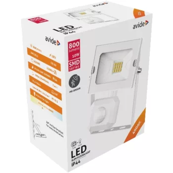   AVIDE Led Reflektor Slim Smd 10W Nw 4000K Mozgásérzékelős Pir Fehér