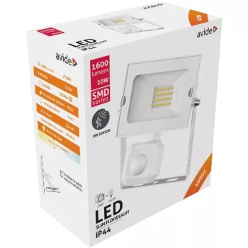   AVIDE Led Reflektor Slim Smd 20W Nw 4000K Mozgásérzékelős Pir Fehér