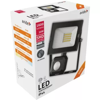   AVIDE Led Reflektor Slim Smd 20W Nw 4000K Mozg.Érz. Pir Gyorscsat.