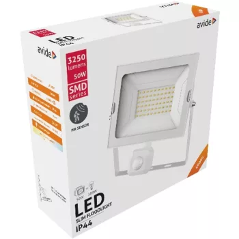   AVIDE Led Reflektor Slim Smd 50W Nw 4000K Mozgásérzékelős Pir Fehér
